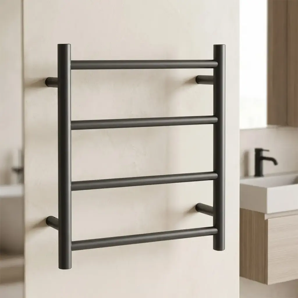 Round Brushed Gun Metal Grey Electric Heated Towel Rack 4 Bars