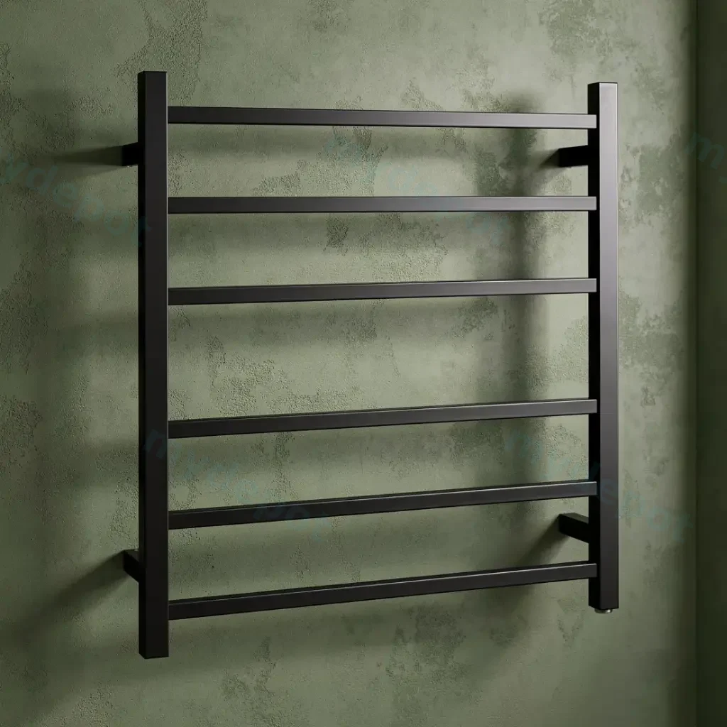 Square Brushed Gun Metal Grey Electric Heated Towel Rack 6 Bars