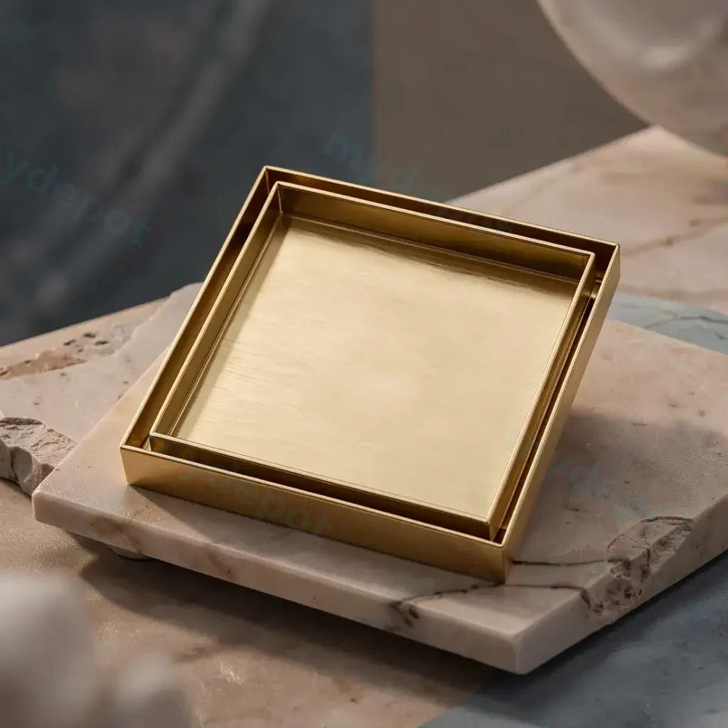 120*120mm Brushed Brass Stainless Steel Tile Insert Floor Drain(80mm Outlet)