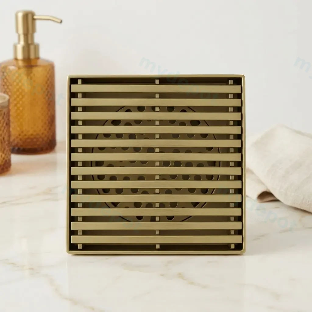 115*115*30mm Brushed Brass Grill Floor Waste Shower Grate Drain(80mm outlet)