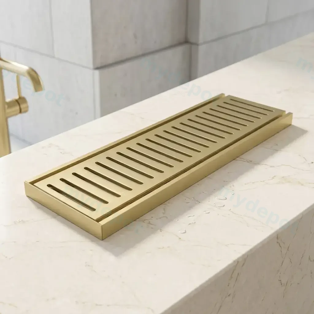 100*100*26mm Muses Brushed Gold Ezy Flow Floor Grate(Maximum 5600mm,80mm Waste)