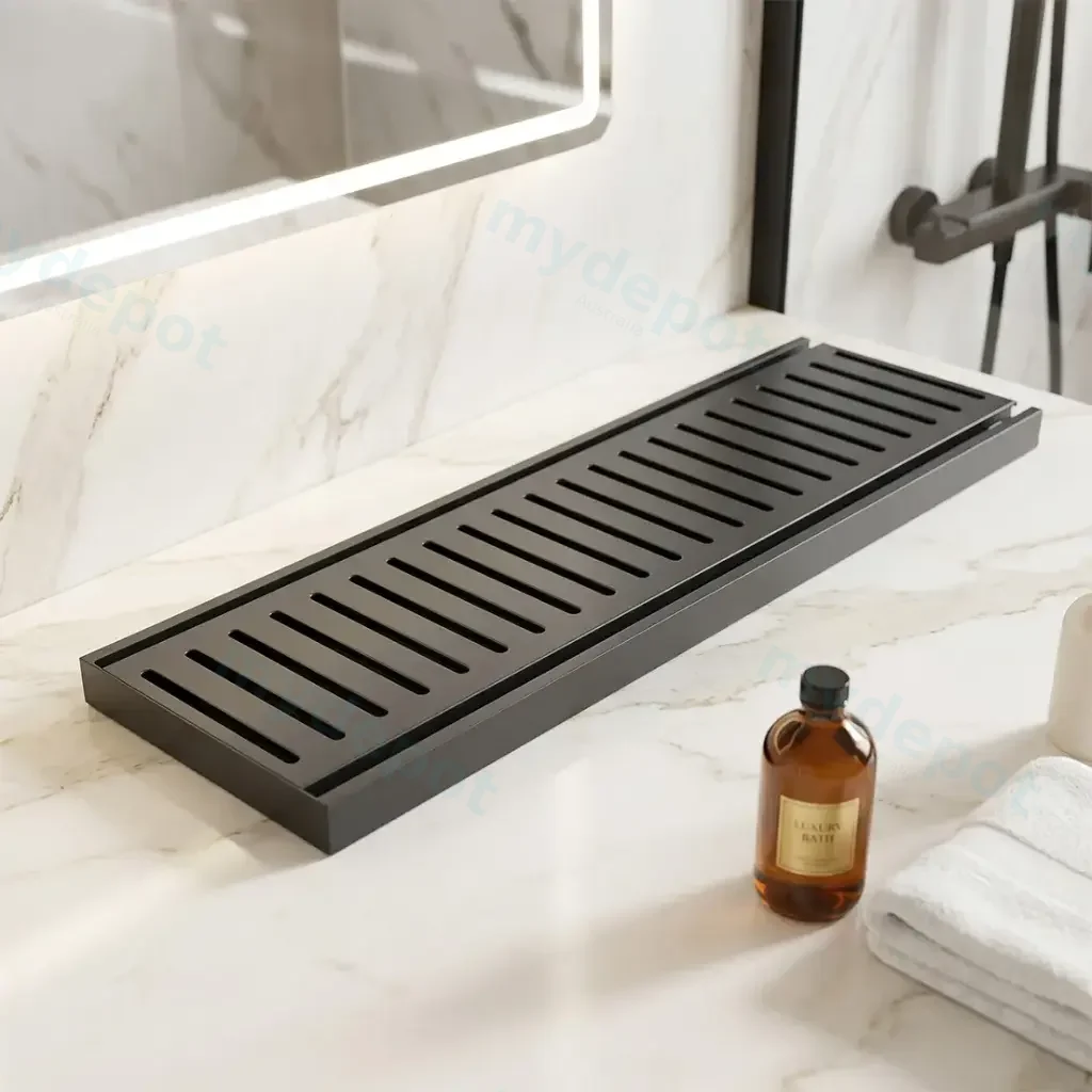 100*100*35mm Muses Brushed Black Ezy Flow Floor Grate(Maximum 5600mm,50mm Waste)
