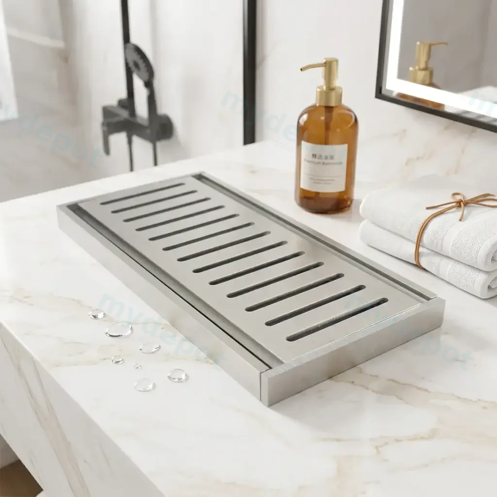 100*100*35mm Muses Brushed Nickel Ezy Flow Floor Grate(Maximum 5600mm,80mm Waste)
