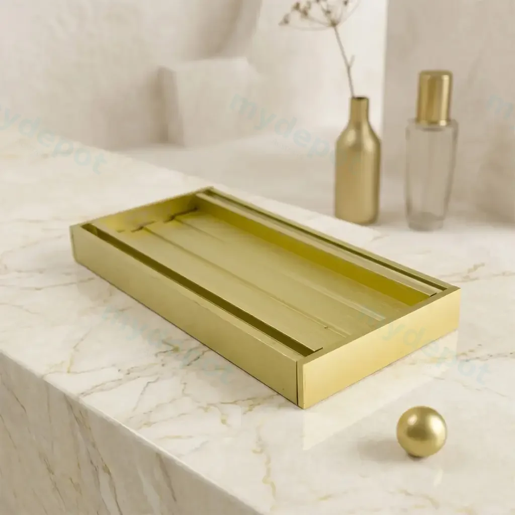 100*100*21mm Muses Brushed Gold Ezy Flow Tile Insert Grate(Maximum 5600mm,80mm Waste)