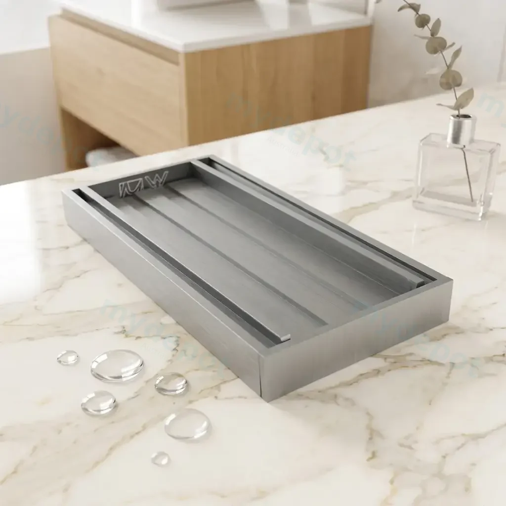 100*100*26mm Muses Brushed Silver Ezy Flow Tile Insert Grate(Maximum 5600mm,50mm Waste)