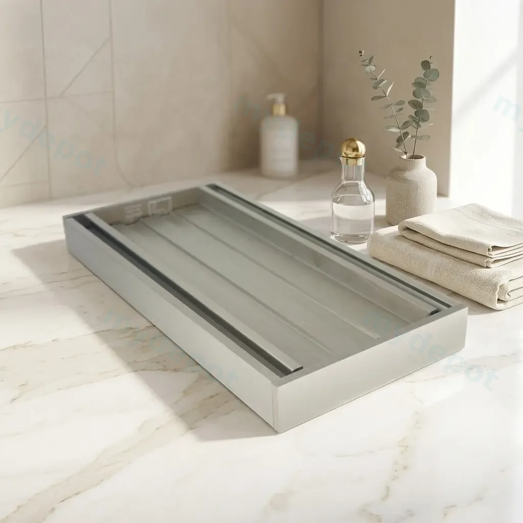 100*100*35mm Muses Brushed Nickel Ezy Flow Tile Insert Grate(Maximum 5600mm,80mm Waste)