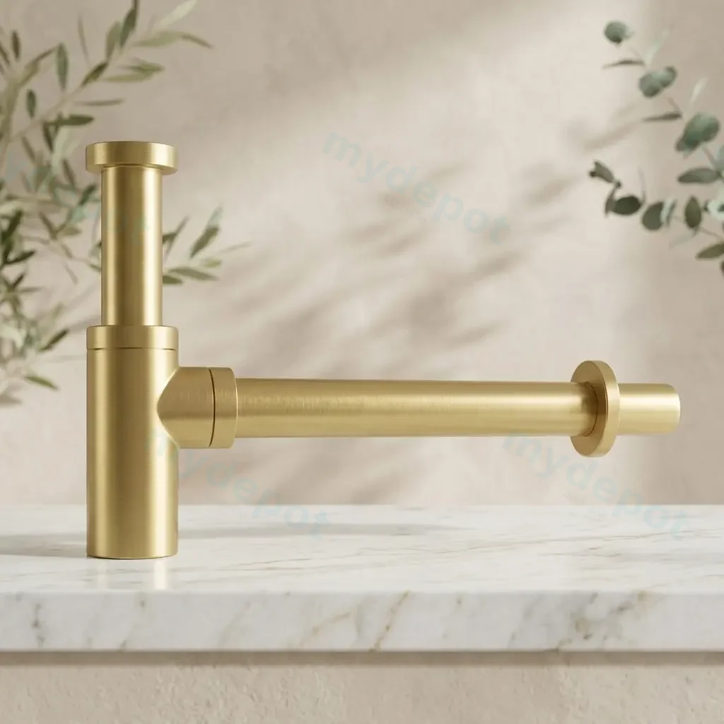 Round Brushed Brass Bottle Trap 32mm