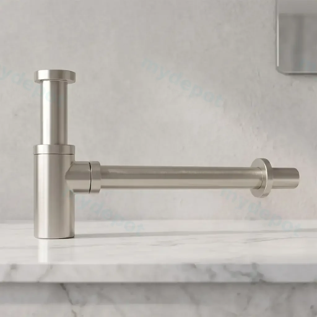 Round Brushed Nickel Bottle Trap 32mm