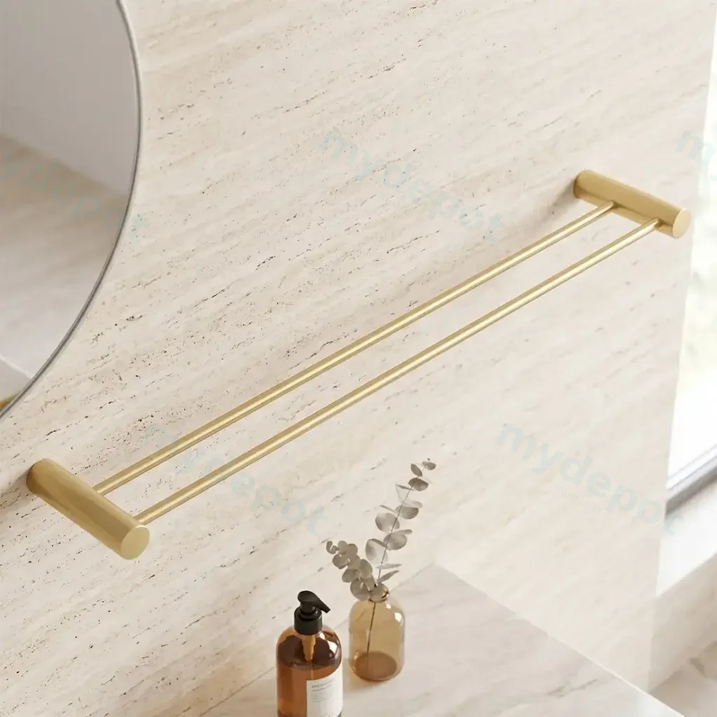 Brushed Brass Double Towel Rail 600mm