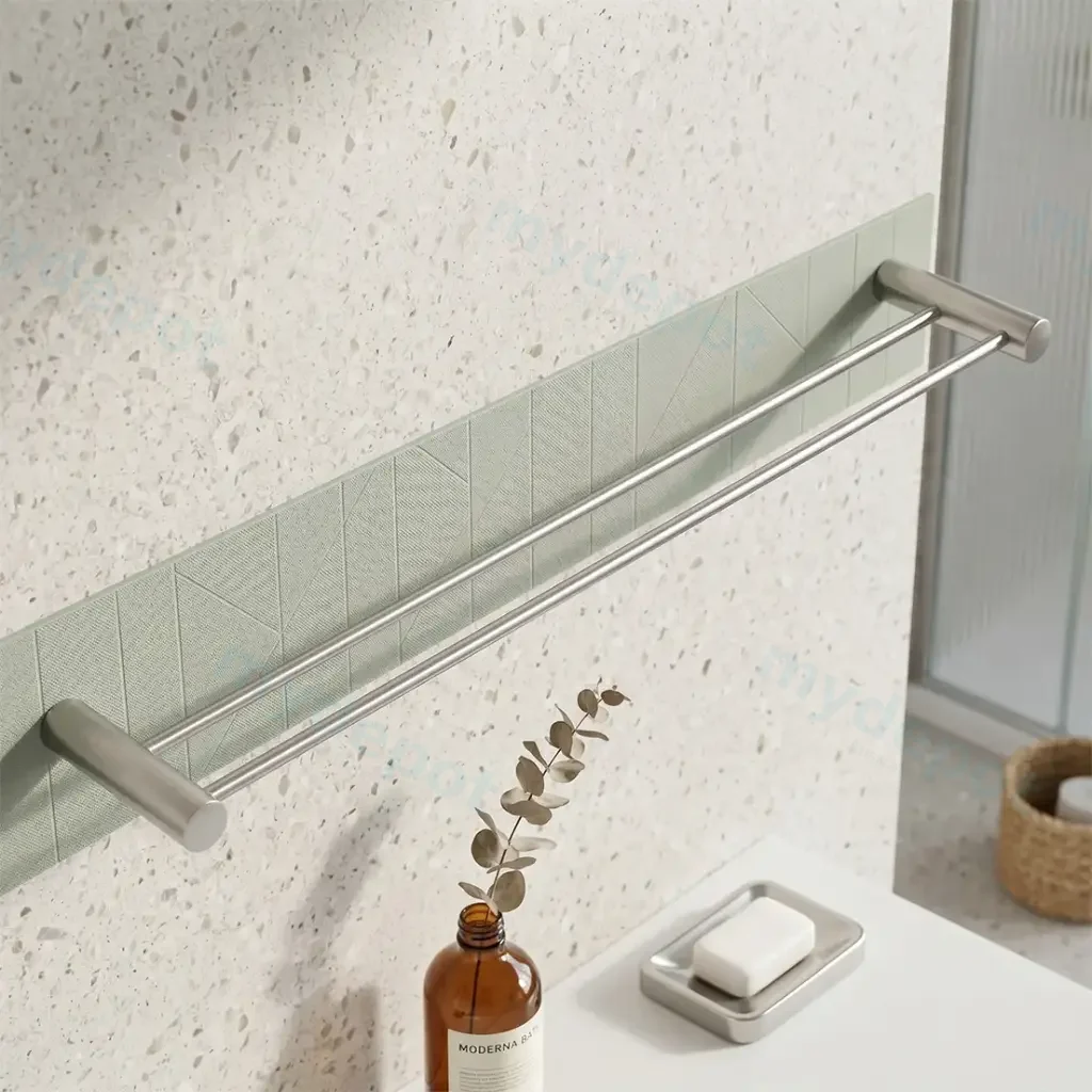 Brushed Nickel Double Towel Rail 600mm